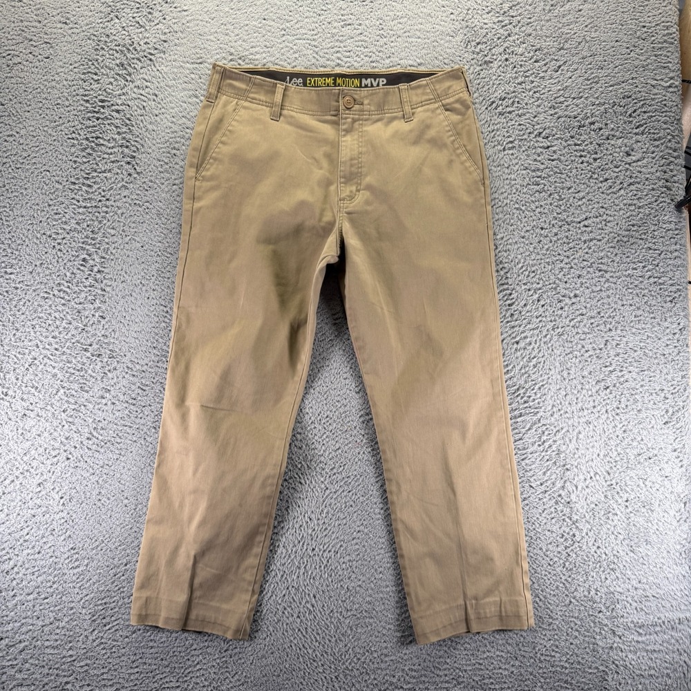 Lee Extreme Motion MVP Pant Mens 34x26 Brown Cotton Cropped Khakis Performance